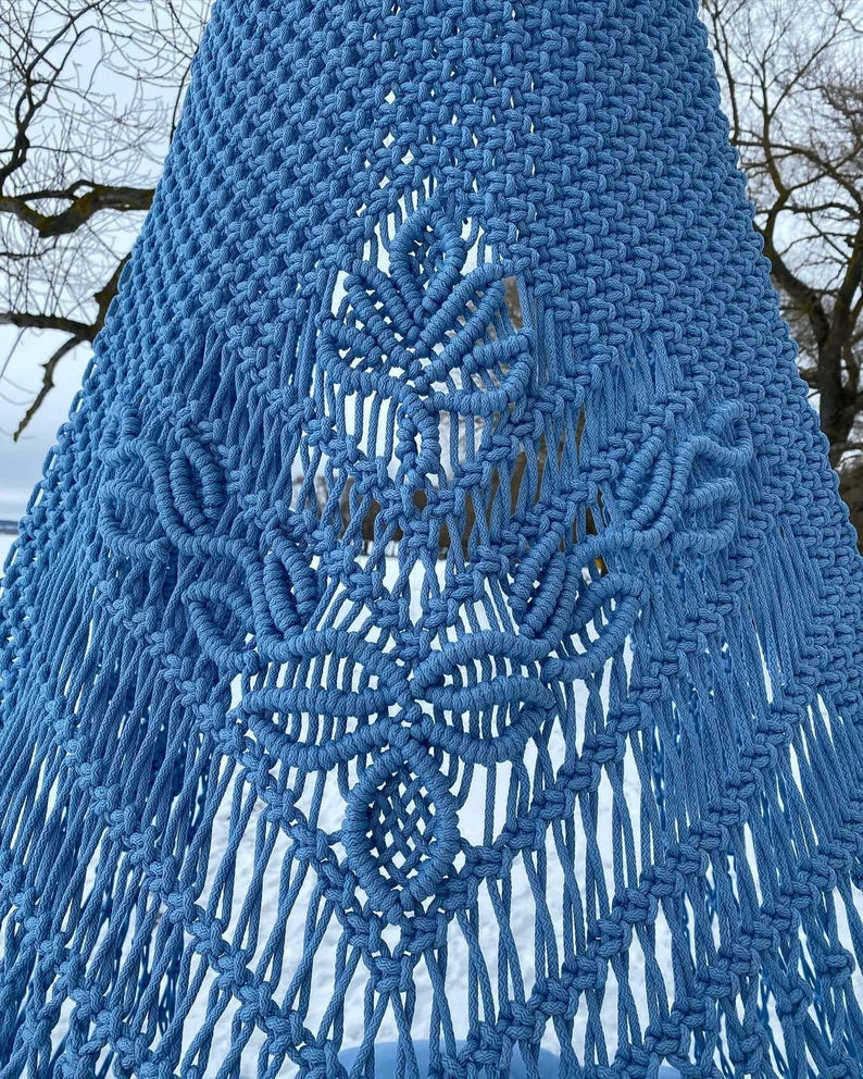 Blue Macrame Swing Chair For Adults 40 inches - Leechoo